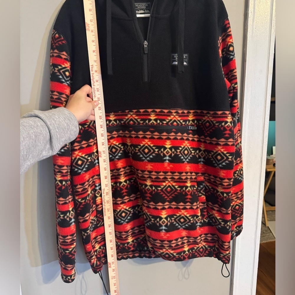 Super Massive Outdoor Aztec Black and Red Patterned Fleece Pullover Sweater - Picture 7 of 10